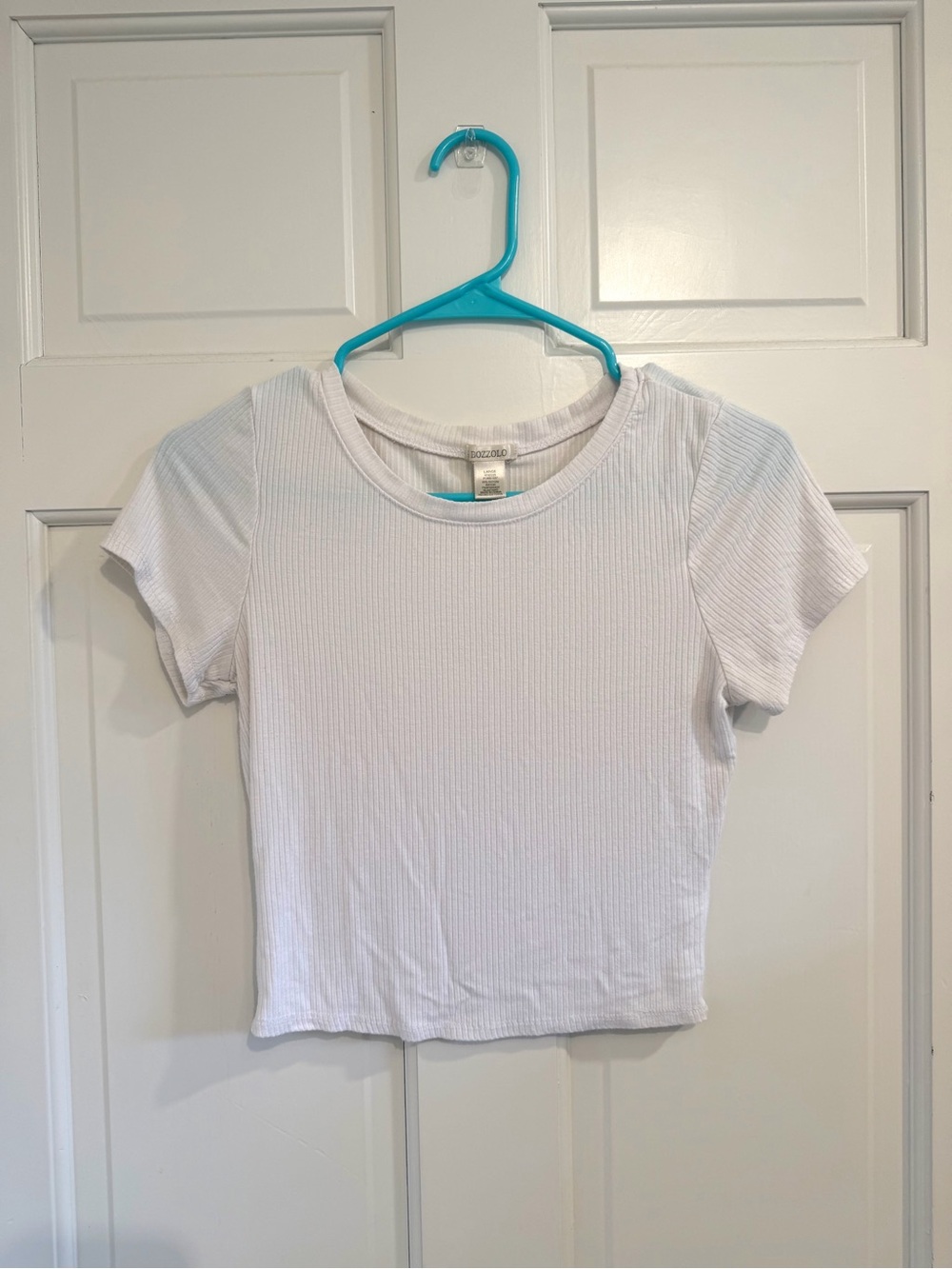 Bozzolo White Ribbed Short Sleeve Crop Top
